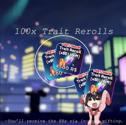 🔥CHEAPEST🔥Anime Adventure Trait Rerolls TAGS: AA aa anime adventures trait  reroll traits roblox gamepass, Video Gaming, Gaming Accessories, In-Game  Products on Carousell