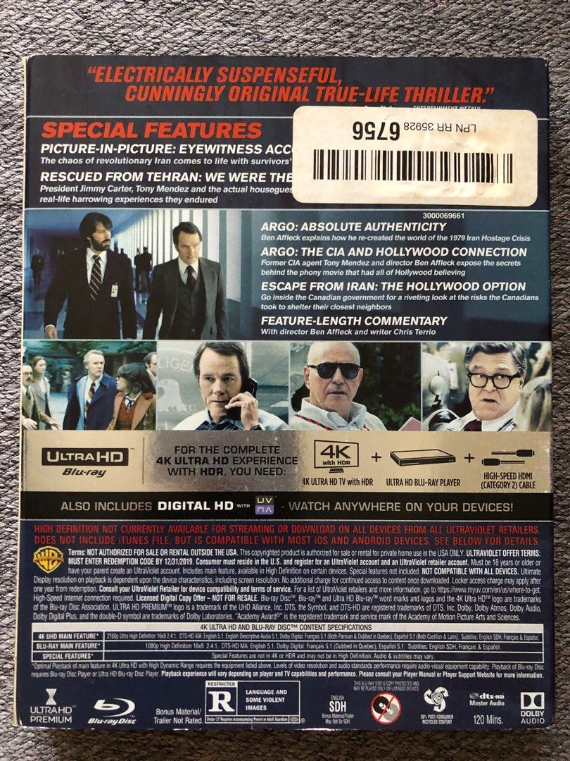 ARGO 4K UHD BLU RAY WITH SLIPCASE, Hobbies & Toys, Music & Media, CDs ...