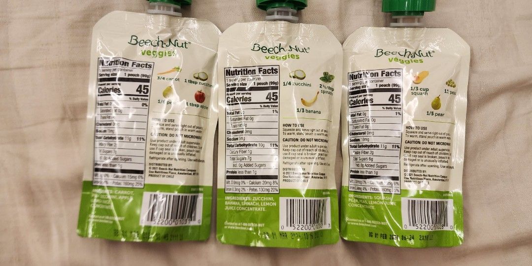 Beech Nut veggie & fruit puree pouches stage 2 carrot pear zucchini