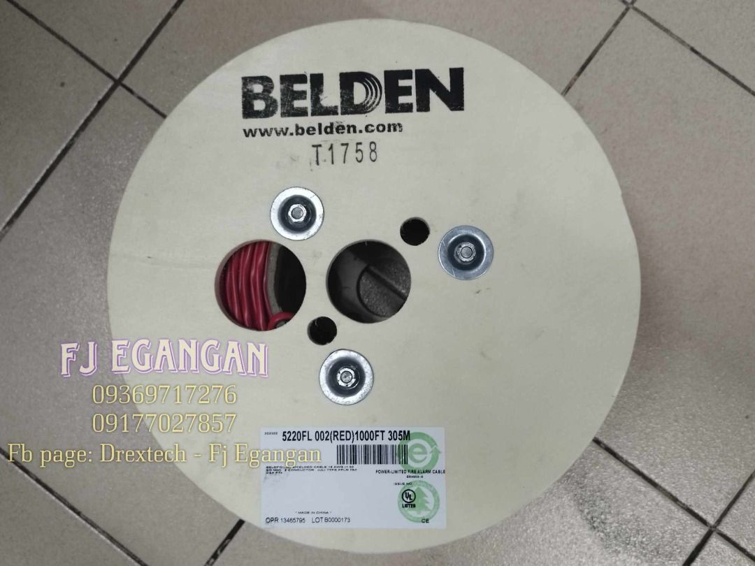 Belden 5220FL Fire Alarm Cable (Category: Cables & Adaptors) located in Pasig City. Submitted by fjEgangan (Listing ID 1252470655, Image 3). Description: Belden 5220FL Fire Alarm Cable Price @ 14,800.00 / Roll ✅ #16-2c BC ✅ Shielded ✅ FPLR ✅ Red 305M/1000FT 💯 Brand new and original 💯 Authorized Dealer 💯 Open for bulk orders! Available same day delivery.. (except sunday) Mode of Payment: 🛵 Cash on delivery 🛵 GCash 🛵 Bank Transfer 📦 Cargo vi