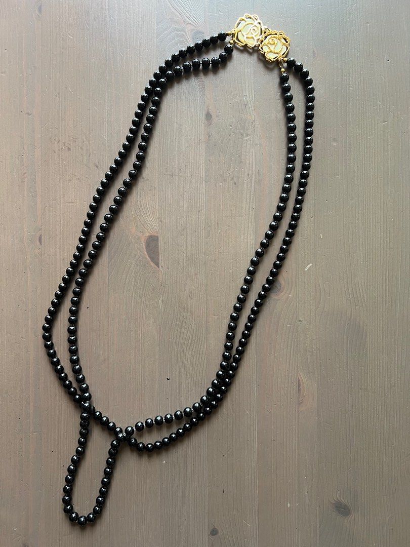 Mens black bead necklace cheap