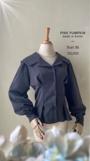 Blouse atasan top abu grey lengan panjang balon puffy kerah sailor blazer kerja keren nat premium preloved murah hijaber pink pumpkin korea