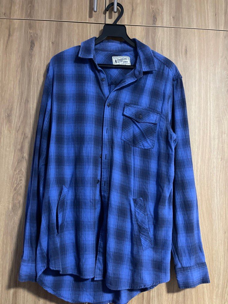 Blue Checkered Shirt, Women's Fashion, Tops, Shirts on Carousell