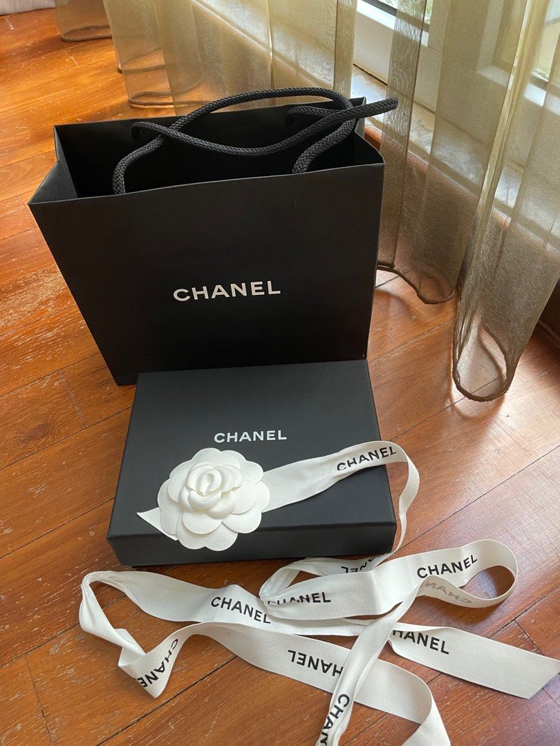 Auth New Chanel Gift Packaging Set Paper Shopping Bag Camellia Flower Ribbon