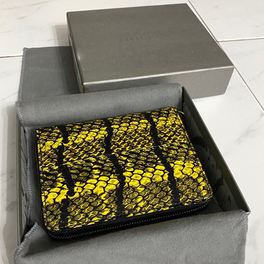 BNIB Alexander McQueen Snakeskin Zip Around Wallet Yellow Black