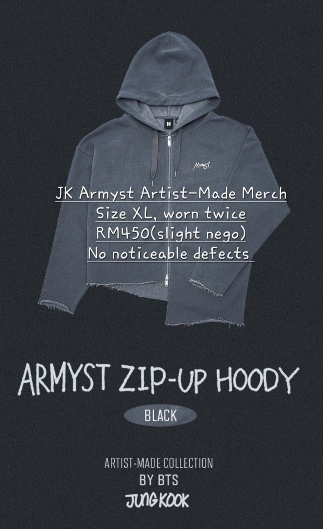 BTS JUNGKOOK ARTIST-MADE MERCH ARMYST HOODIE IN BLACK (OVERSIZED), Women's  Fashion, Coats, Jackets and Outerwear on Carousell