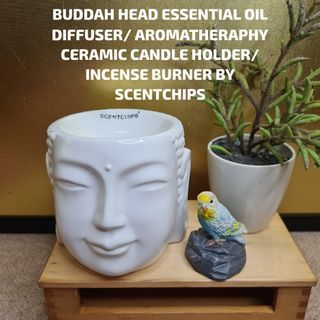 BUDDAH HEAD ESSENTIAL OIL DIFFUSER/ AROMATHERAPHY CERAMIC CANDLE HOLDER/INCENSE BURNER BY SCENTCHIPS