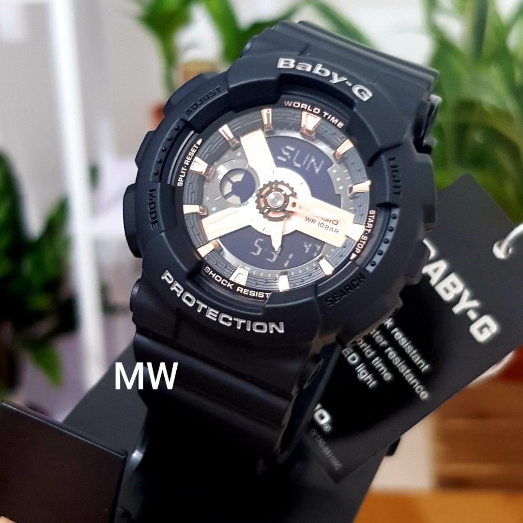 Casio ladies girls baby g black rose gold resin sports analog