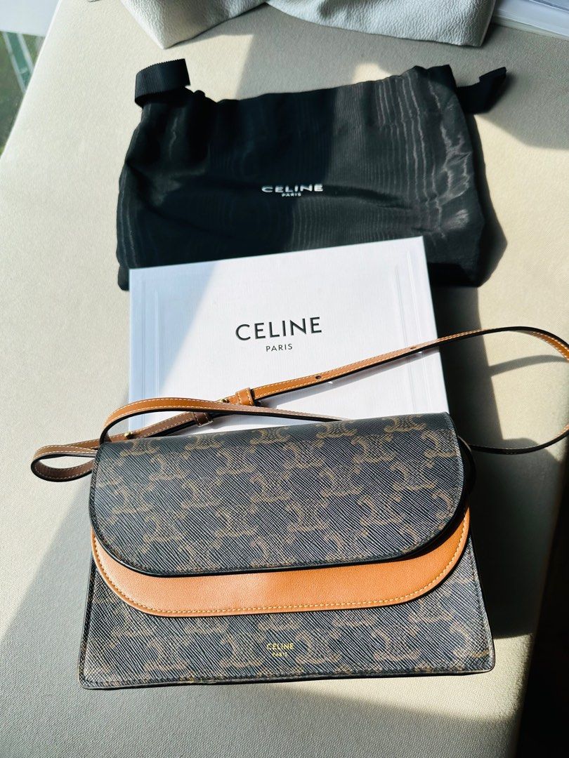 New! Celine bag. Clutch on strap in triomphe canvas and smooth