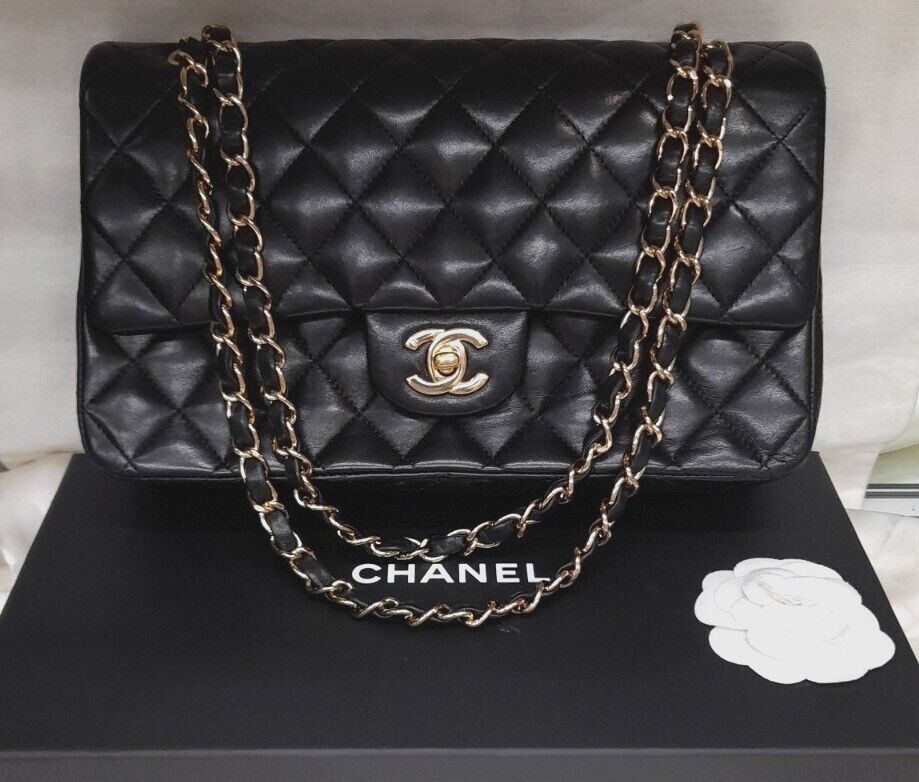 Chanel Classic Double Flap Quilted Caviar Gold-tone Small Black