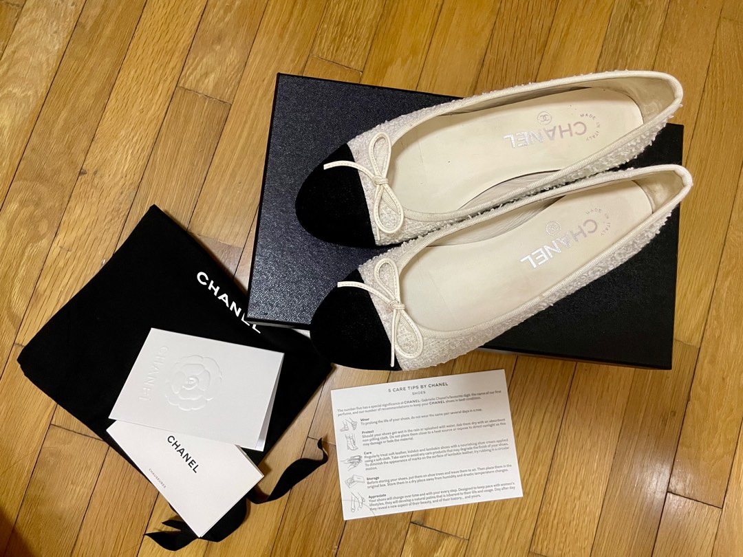 Chanel tweed flats, Luxury, Sneakers & Footwear on Carousell
