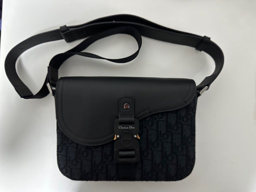 Mini Saddle Bag with Strap Beige and Black Dior Oblique Jacquard and Black  Grained Calfskin