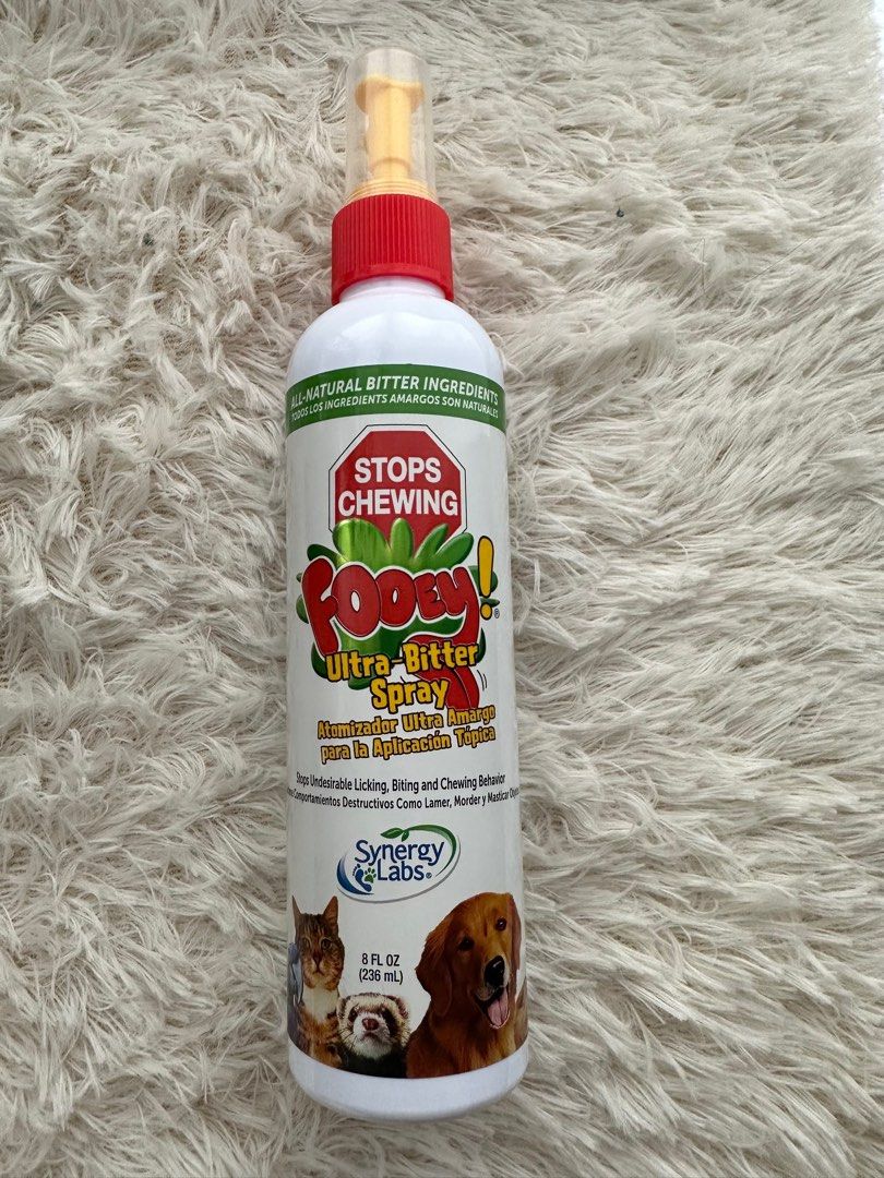 Fooey ultra bitter spray dog prevent licking biting chewing 236ml 8oz, Pet  Supplies, Health & Grooming on Carousell