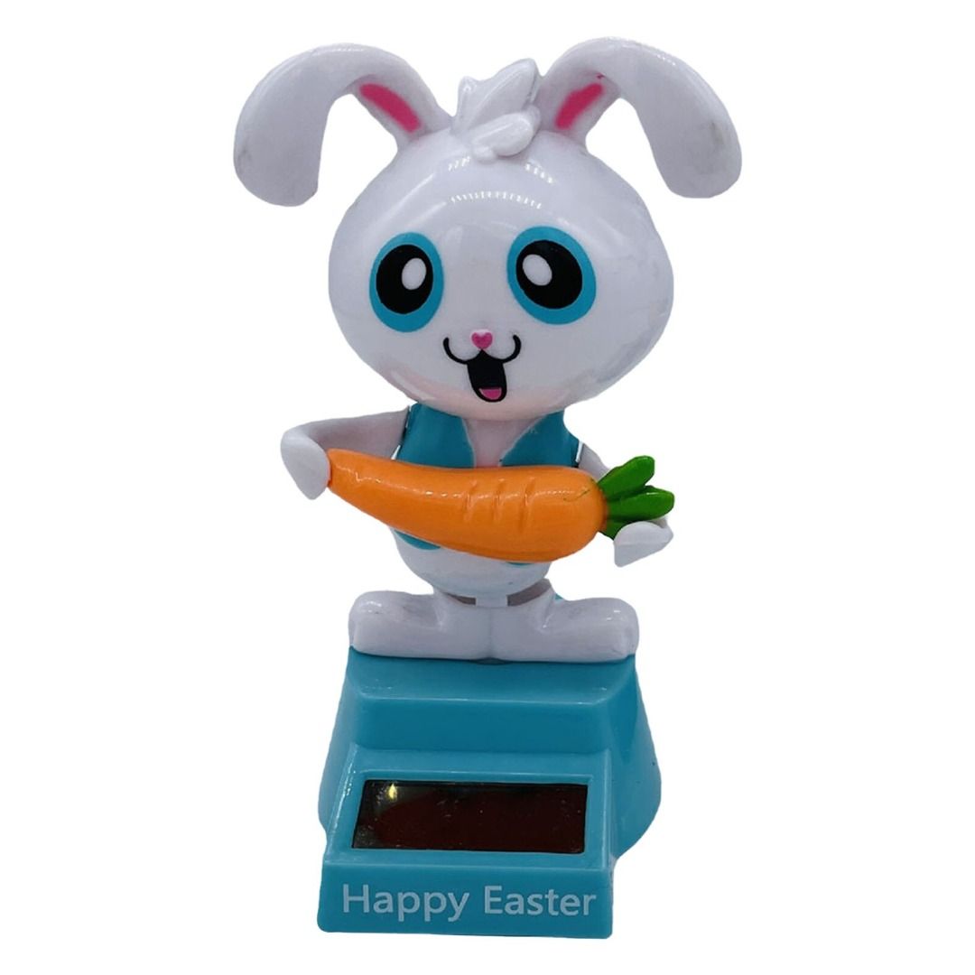 2 Solar Powered Dancing Toy Bobble Head Happy Easyer Bunnie and Happy  Easter Egg