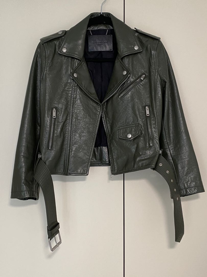 Givenchy Leather Biker Moto Jacket Dark Green Women s Fashion