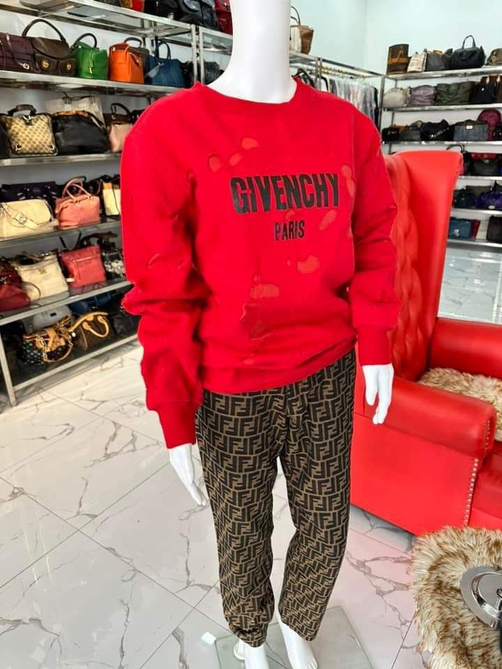 Givenchy Red Sweater Distressed Unisex L to XL Luxury Apparel