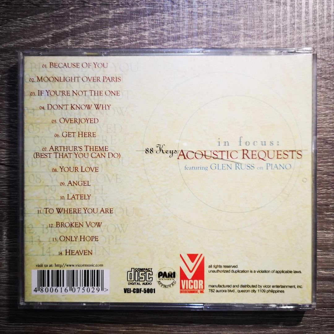 Glenn Russo on Piano In Focus 88 Keys Acoustic Requests CD, Hobbies