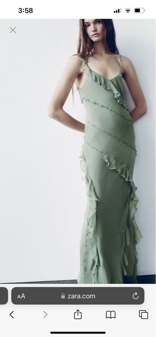 Green ruffle dress zara discount