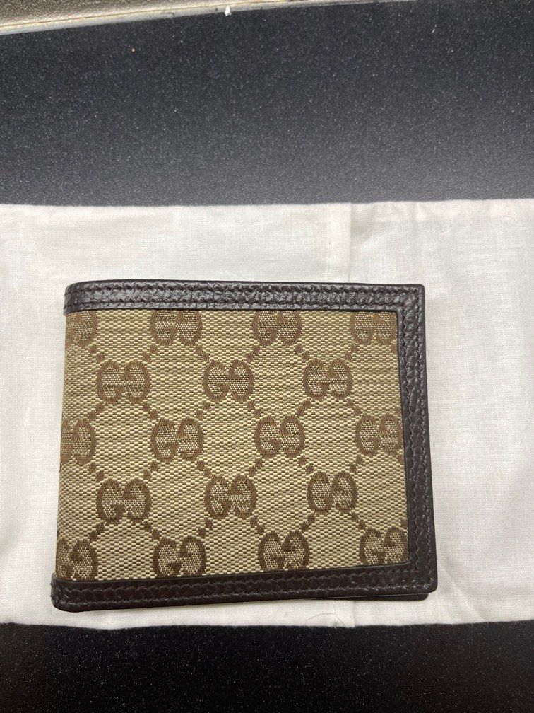 $400 Mens' Gucci Monogram Canvas GG Logo Brown Stripe Bifold