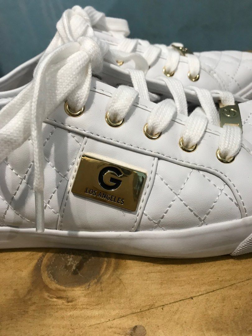 Guess G By GGBACKER2 Low Top Leather Canvas Fashion White Gold