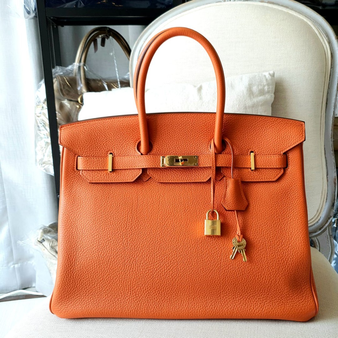 Hermes Orange Togo Leather Gold Hardware Birkin 35 Bag Hermes