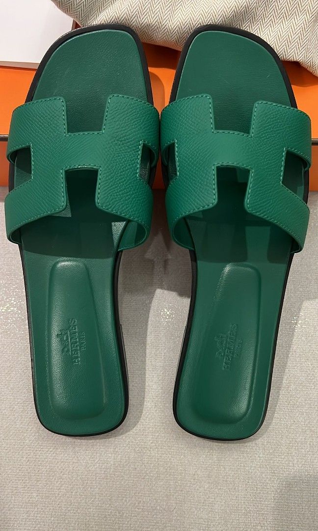 Hermes Oran sandals Epsome vert emeraude