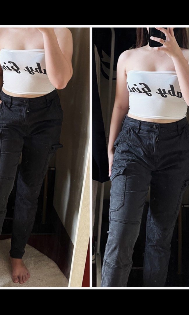 H&M slim fit cargo pants, Women's Fashion, Bottoms, Other Bottoms on Carousell