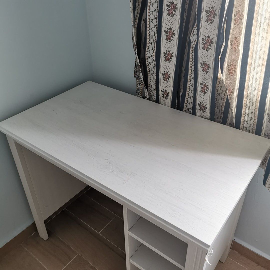 IKEA Brusali Desk White, Furniture & Home Living, Furniture, Tables & Sets on Carousell