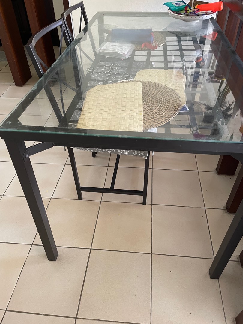 IKEA glass top Dining table letting go , Furniture & Home Living