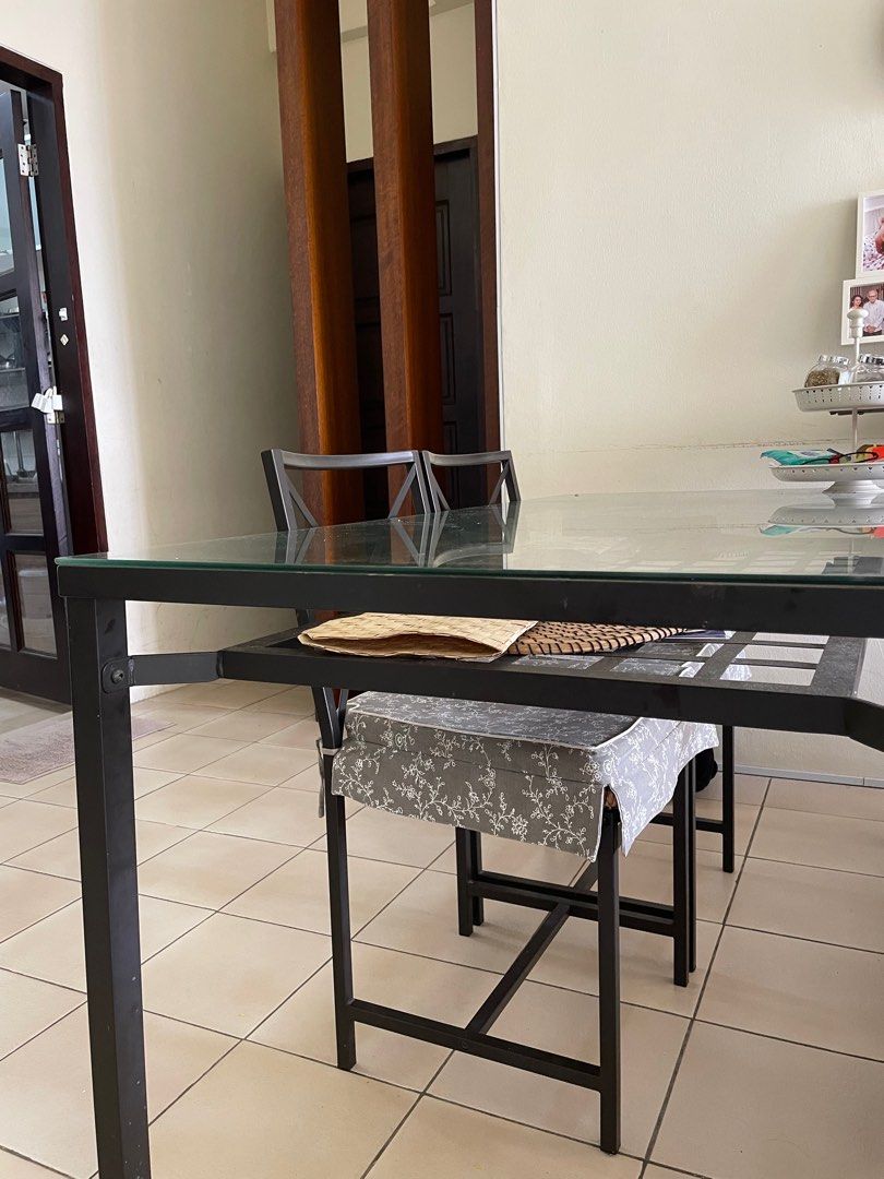 IKEA glass top Dining table letting go , Furniture & Home Living
