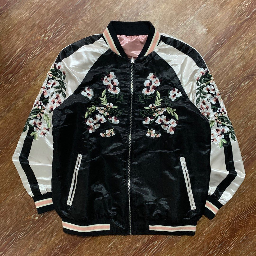 Satin floral 2024 bomber jacket