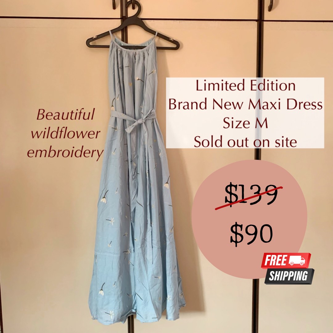 Limited Ed] Size M- Flower Embroidery Maxi Dress, Women's Fashion, Dresses  u0026 Sets, Dresses on Carousell
