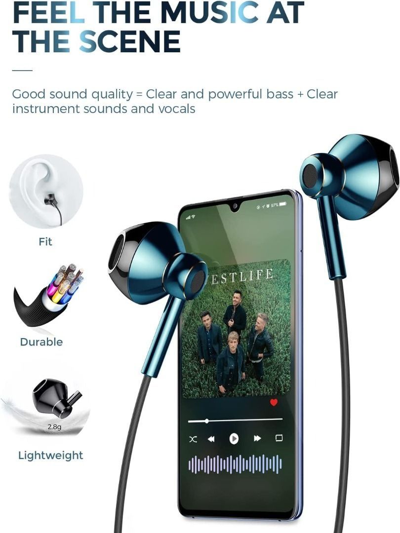 Linklike Wired Earpiece, 3.5mm In Ear Headphone With Microphone Volume ...
