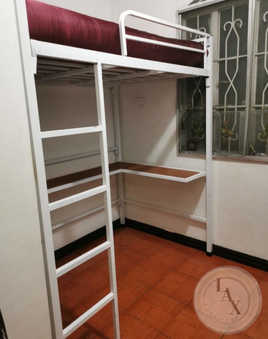 Loft bed ( L-shape table) (Category: Bed Frames & Mattresses) located in Valenzuela. Submitted by lax_furniture (Listing ID 1252522535, Image 2). Description: Price starts at PHP 7,000✅ ❗We are offering high quality bed frames, loft bed, double deck, triple deck, metal split type and sofa bed. 📍high quality materials 📍durable 📍G.I. tubular 📍Heavy duty 📍Hindi tinipid sa welding 📍Available in 3 colors :black, white, and gray :For custom color