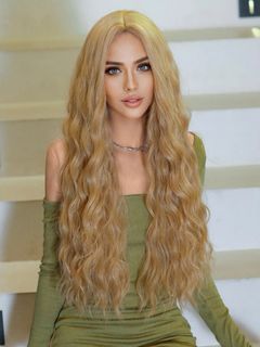 Long Curly Blonde Lace Type Wig With Fake Scalp (Human Hair Like) (Onhand And Ready to Ship)