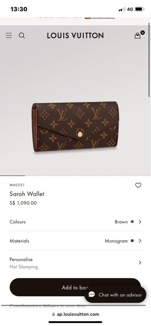 Louis Vuitton M60531 Portefeuille Sarah Monogram Long Wallet