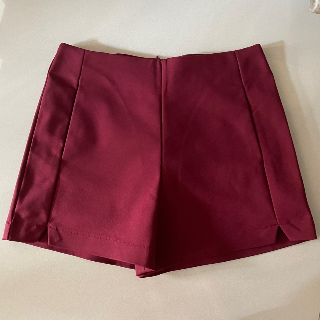 Maroon Red Seamless Basic Tailored Shorts S Women s Fashion