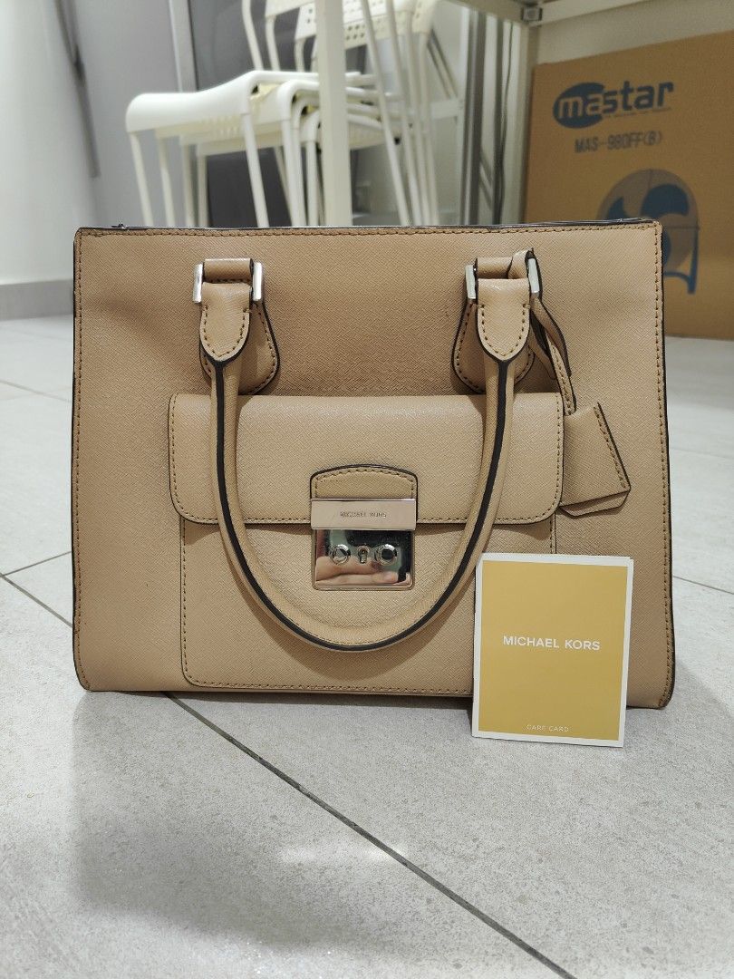 Michael Kors Bridgette Leather Medium East West Tote Bag Beige