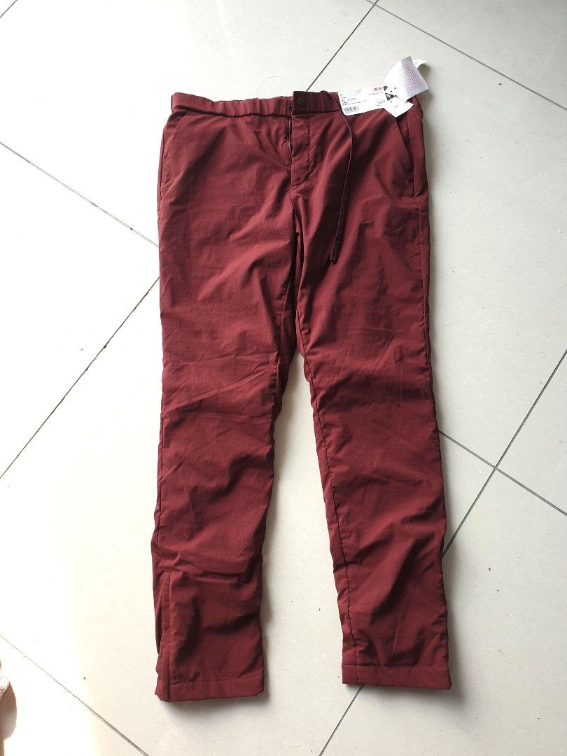 Uniqlo Fleece Lined Maroon Nylon Pants Ankle Zip Tapered Water Resistant  Small - Pants & Jumpsuits