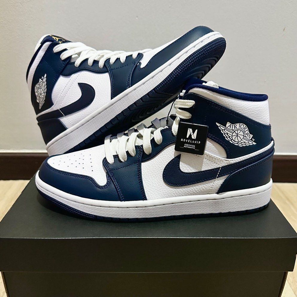US 9 Nike Air Jordan 1 Mid Obsidian Metallic Gold