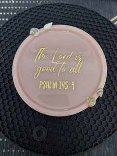 Pink Round Coaster with Psalm 145:9 Verse and Seashell Design - Perfect Gift!