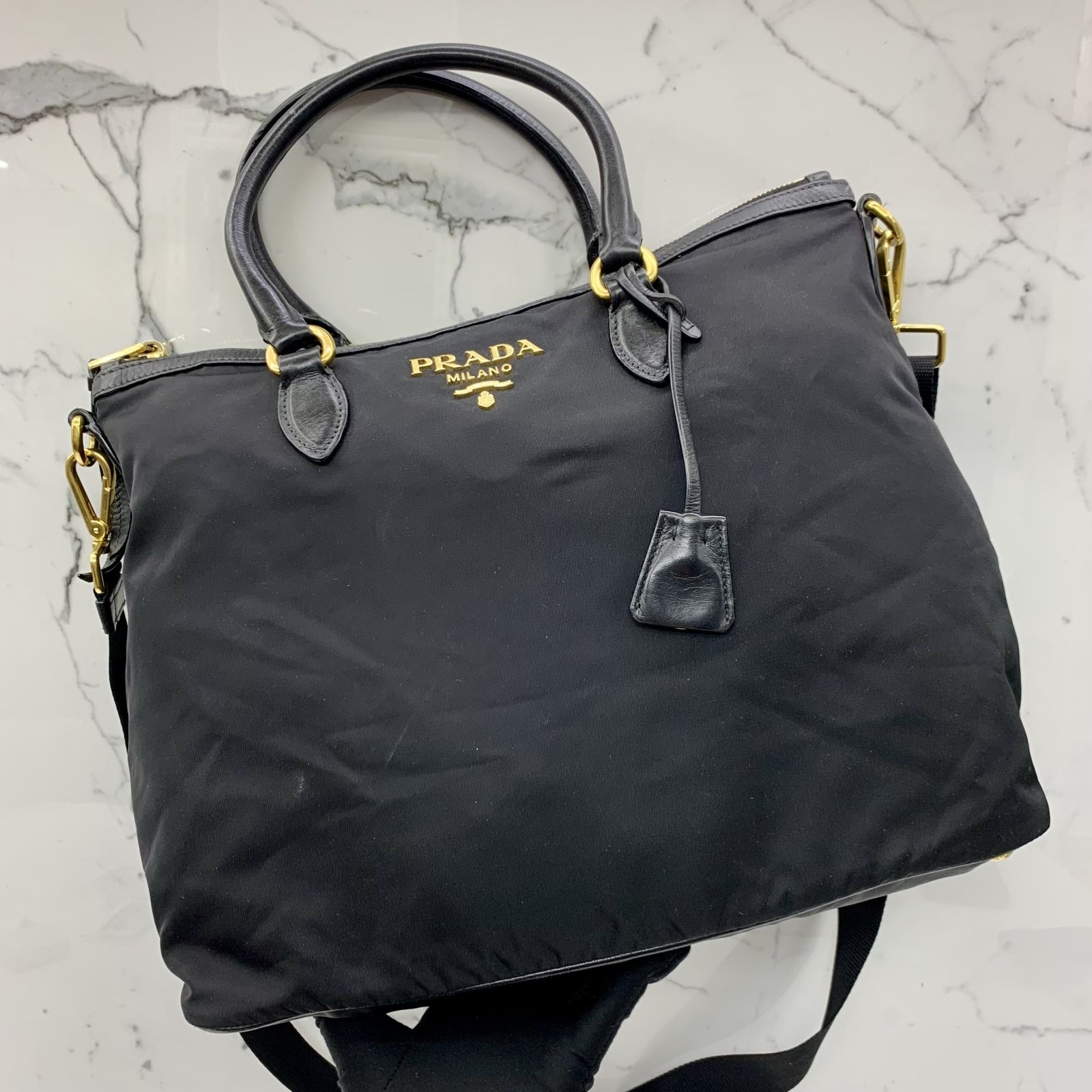 PRADA 1BC060 BLACK NYLON CONVERTIBLE 2WAY BAG 237026711 WE