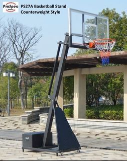 PROSPEC PS27A Basketball Hoop System with Counterweight Base and Tempered Glass Board with Padding Goal Height from 7.5ft to 10ft