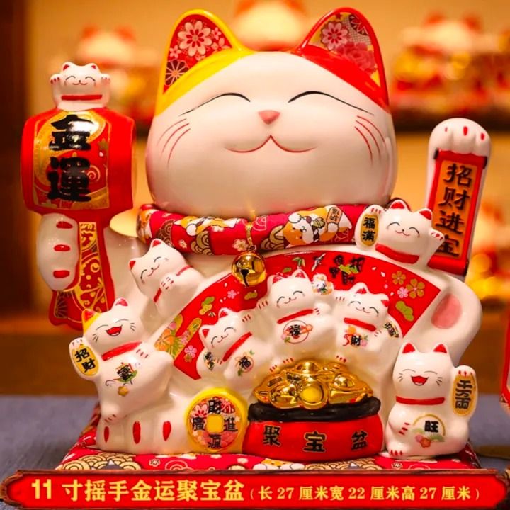 Ready Stock New Lucky Wealthy Feng Shui Fortune Cat Hand waving 11 Inch USB Battery Operated