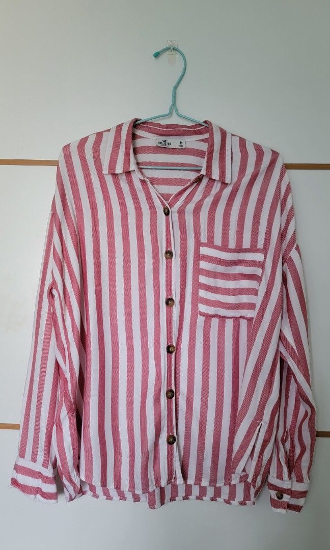 Red and white hollister shirt sale