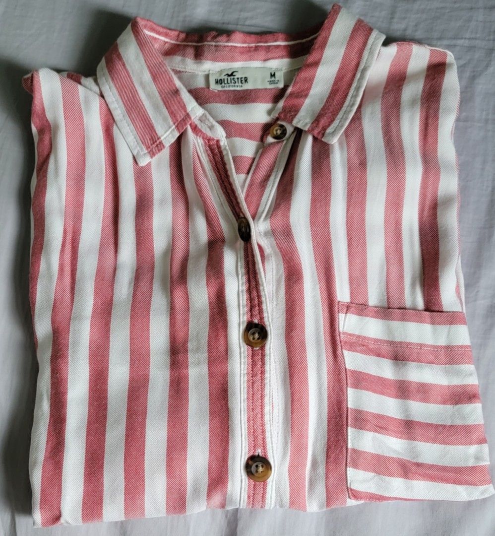 Hollister red and white striped shirt outlet