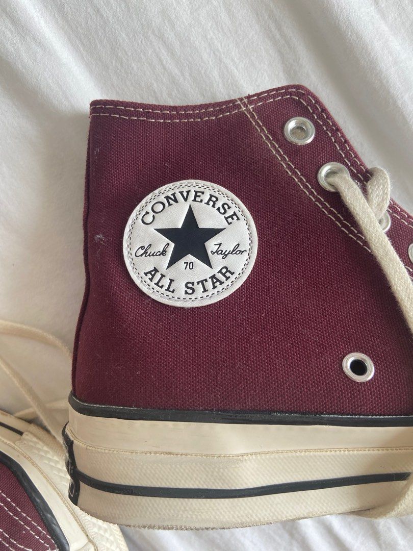 Burgundy red converse Women s Fashion Footwear Sneakers on
