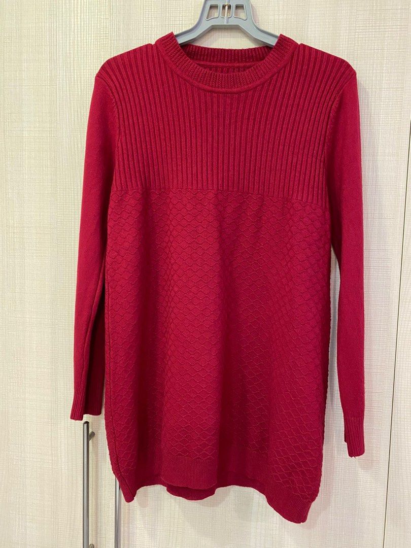 Red long on sale sleeve sweater