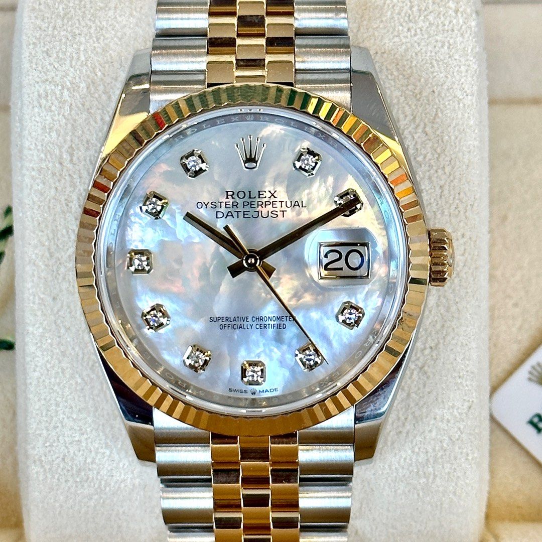 Rolex datejust 36mm two tone shop mother of pearl