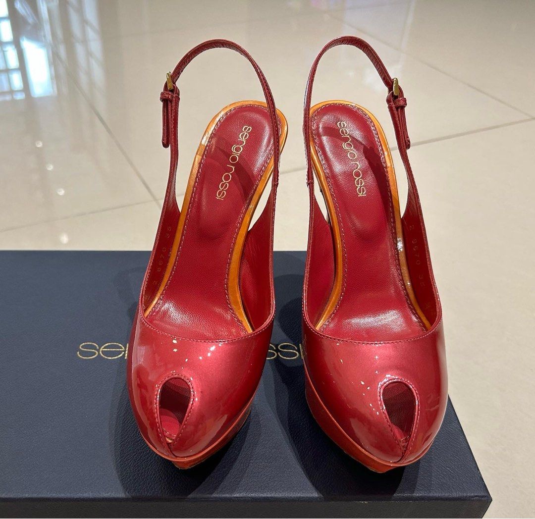 Red slingback peep toe heels best sale